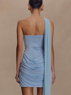 Pleated One Shoulder Hip Wrap Mini&Short Dresses