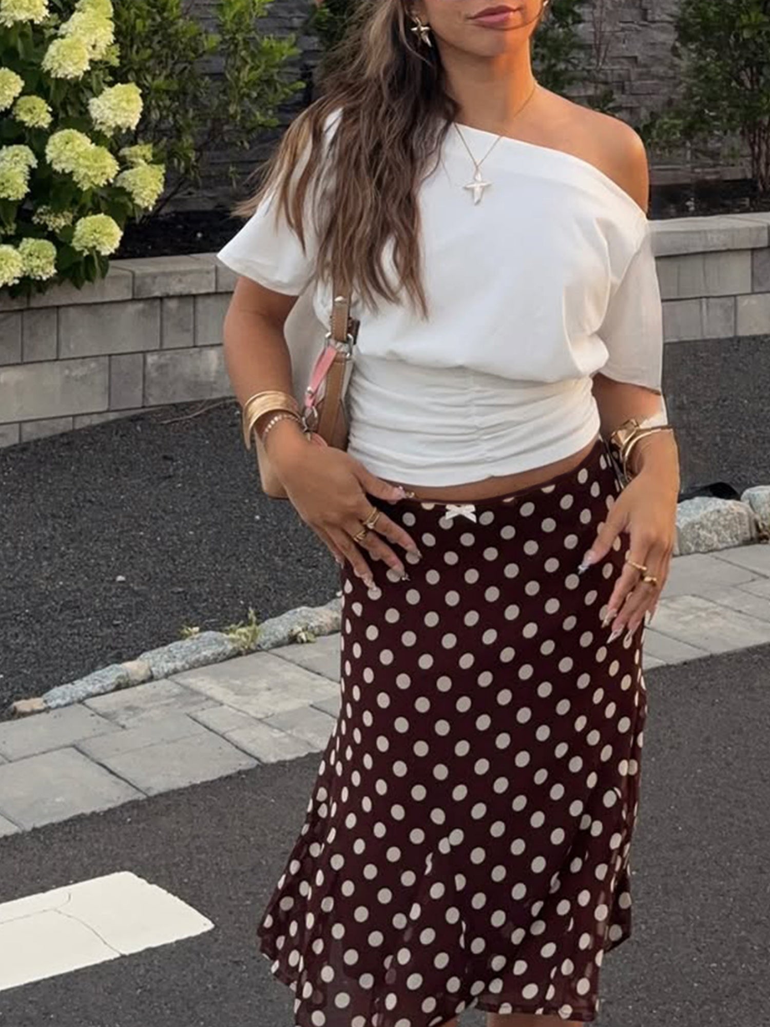 Polka Dots Bow Midi Skirt