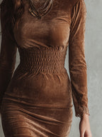 Gold Velvet Lace Pullover Spliced Midi Dress