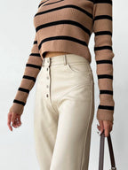 PU Leather Buttons High-waisted Straight-leg Pants Pants