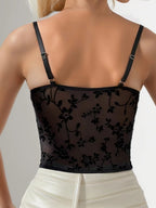 Flocking Printing Herringbone Buckle Backless Tight-fitting Tank Top