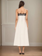 Lace Stitching Grace Temperament White Maxi Dresses