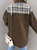 Long Sleeve Plaid Splicing Fasten Denim Jackets