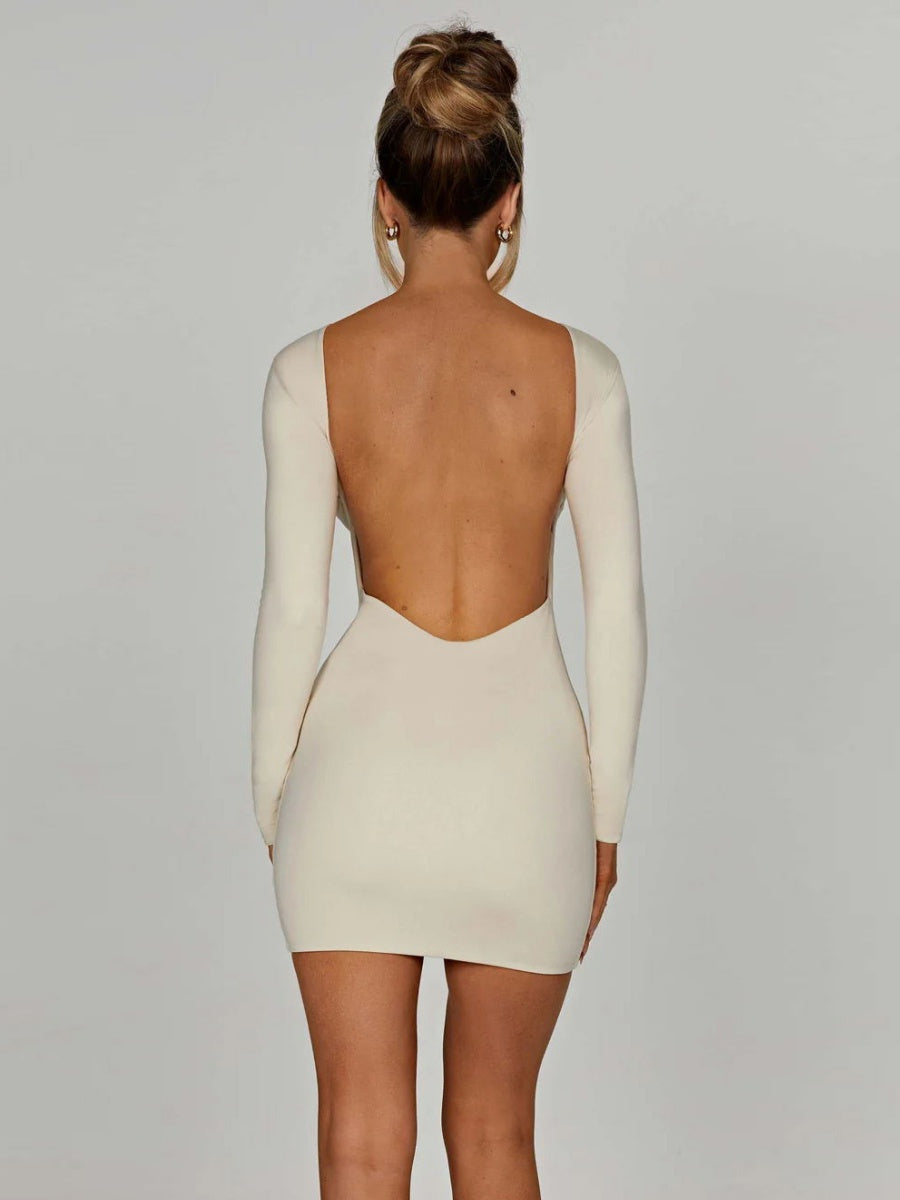 Solid Color Long-sleeved Slim-fit Top With Exposed Hips Mini&Short Dresses