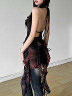 Tie-dye Irregular Ribbon Distressed Mini&Short Dresses