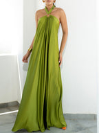 Satin Neckband Large Skirt Maxi Dresses