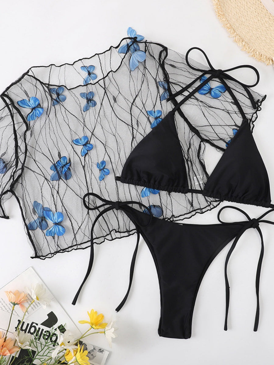 Butterfly Mesh Bikini Three-Piece Set