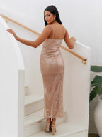 V-neck Slit Sequins Camisoles Banquet Formal Dress Maxi Dresses
