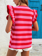 Stripes Color Matching Crew Neck T-shirts