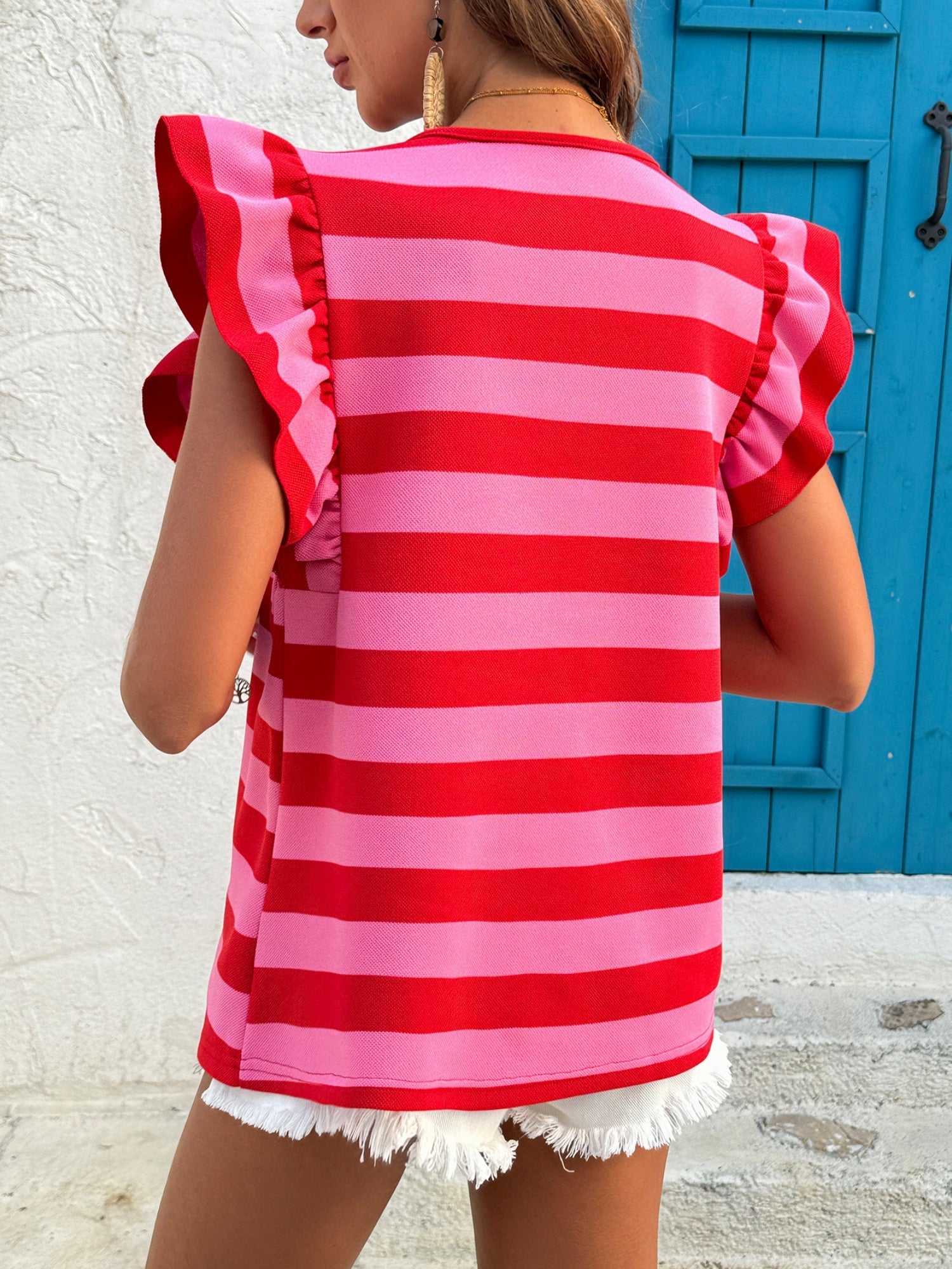 Stripes Color Matching Crew Neck T-shirts