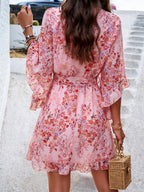 Floral Print Tie-waist Chiffon Short Dress