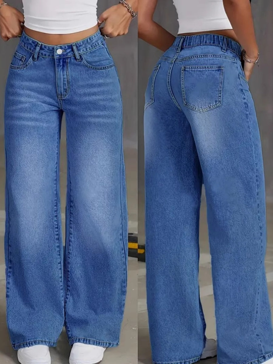 Casual Loose-fitting Washed Denim Trousers