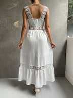 Lace Cutout Trim Sleeveless Patchwork Slim Fit Maxi Dresses