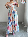 Color One-shoulder Collar Flowers Maxi Dresses