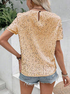 Sequins Crew Neck Short Sleeve T-shirt