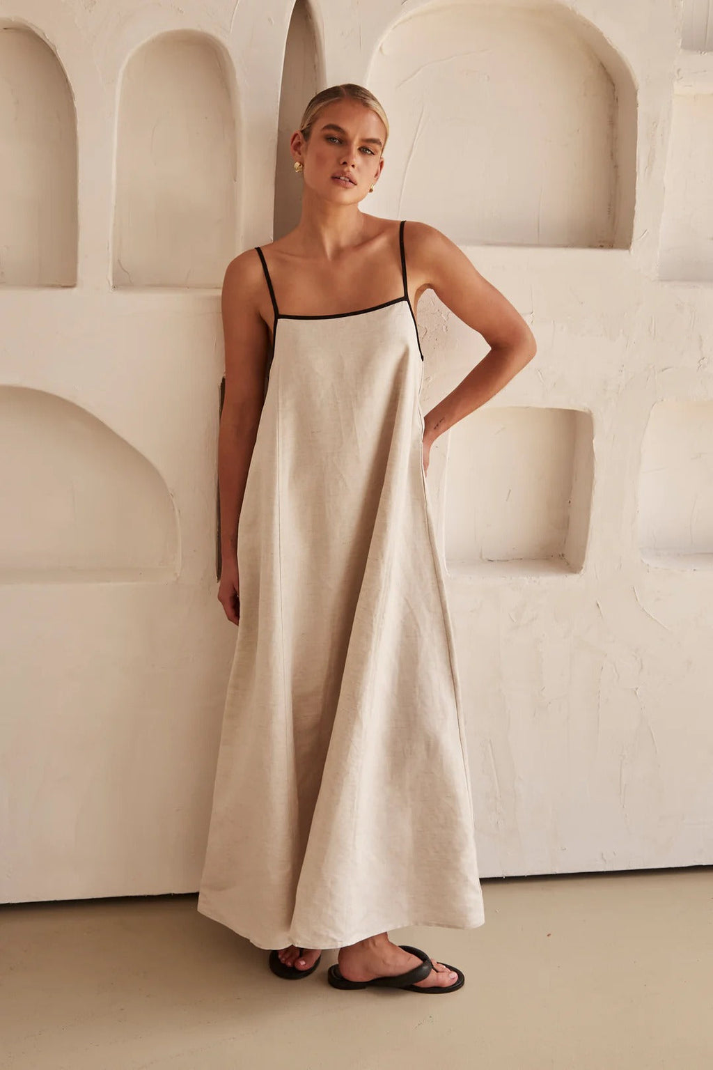 Agustina Luxe Long Contrasting Linen Dress Elevated Occasion Wear
