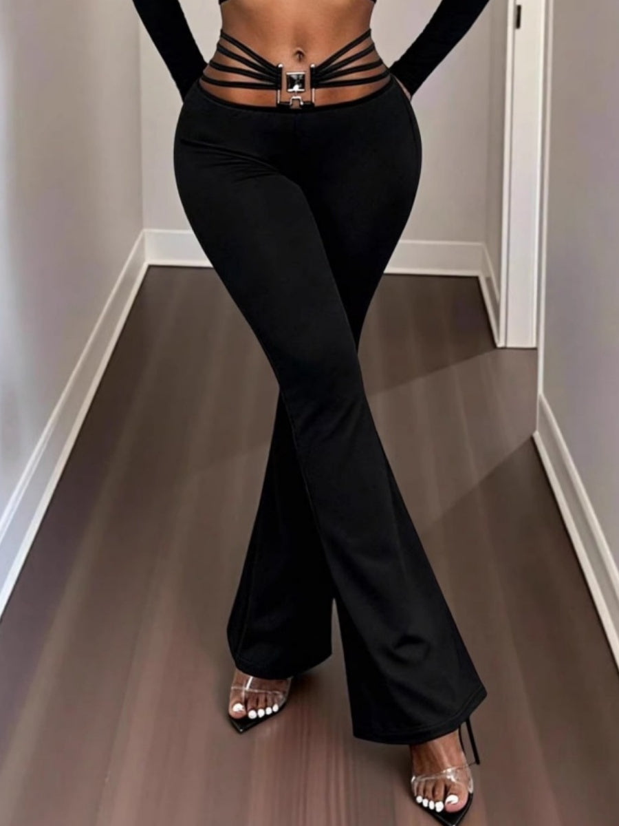 String Decoration Rhinestones Buttock Lift Bell-bottoms Stretch Pants