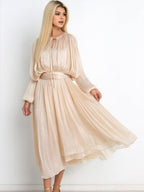 A-line Maxi Dress With Puff Sleeves And Ruched Design