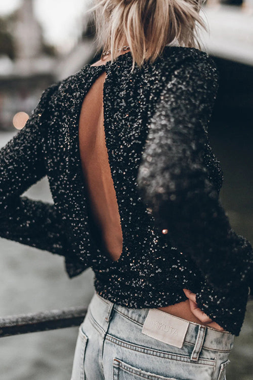Sequin Crew Neck Long Sleeve Straight Mini Dress