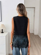 Black Sleeveless Lace Splicing Tank Tops