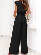 V-neck Tie-up Cropped Wide-leg Pants Two-piece Set
