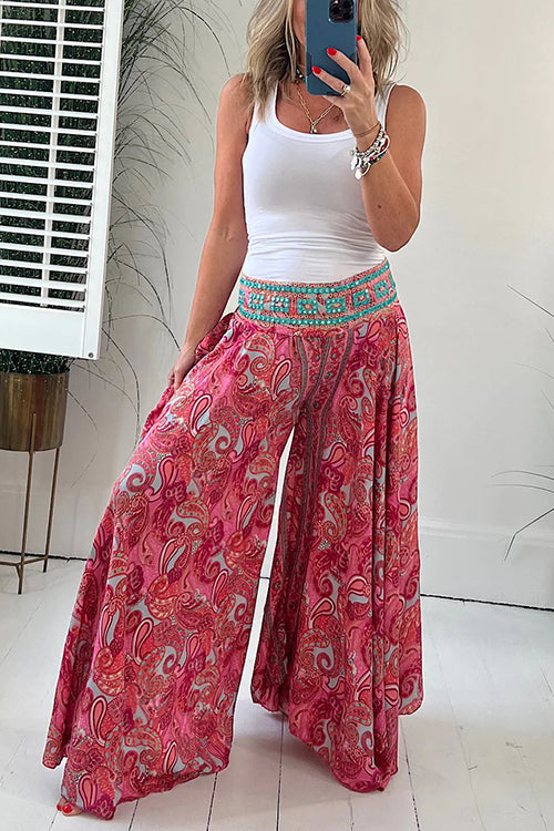 Elastic Waist Wide Leg Palazzo Printed Casual Pants
