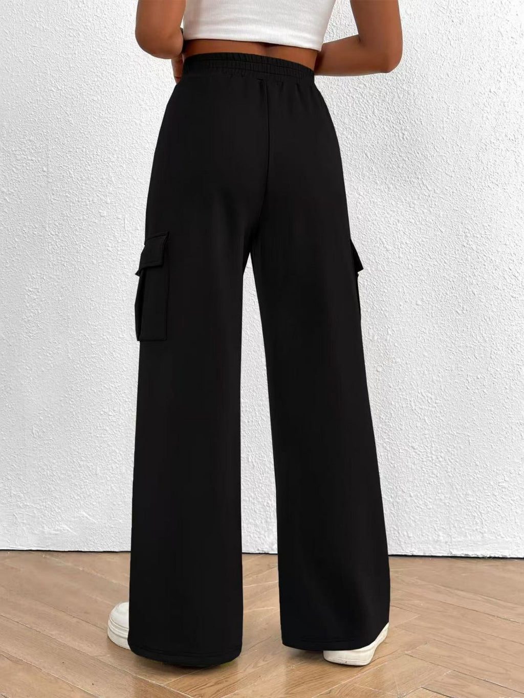 Elastic Waistband Lace Up Pocket Cargo Trousers
