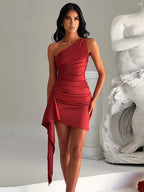 Satin Sloping Shoulders Sleeveless Slim Fit Backless Mini&Short Dresses