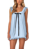Bow Lace Trim Spaghetti Strap Backless Mini&Short Dresses