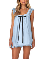 Bow Lace Trim Spaghetti Strap Backless Mini&Short Dresses