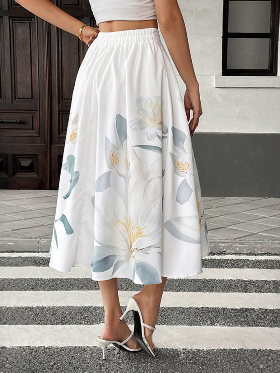 Printed Button Decoration Vacation Skirts