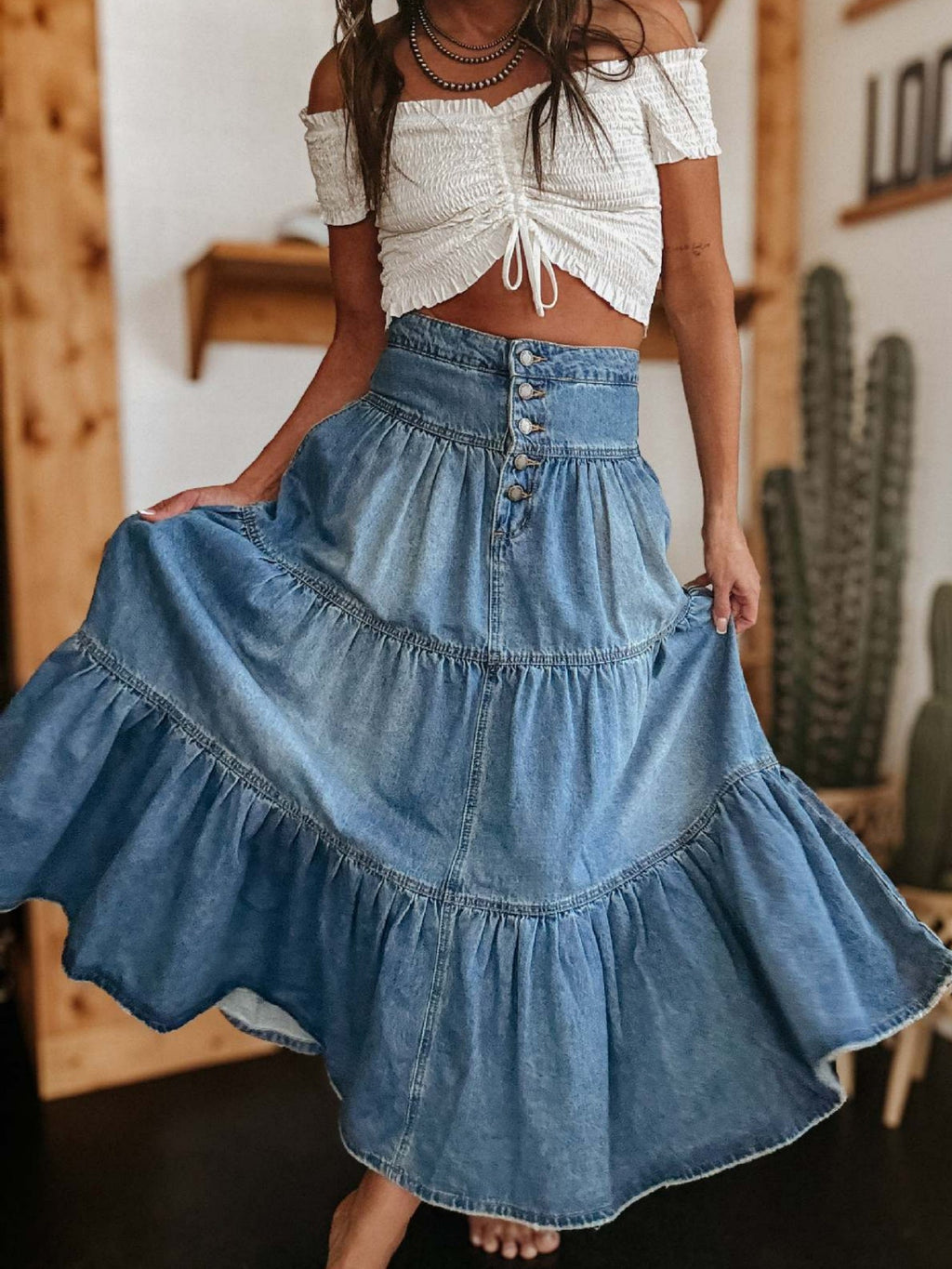 Denim Layered Splicing Cake Skirt