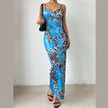 V neck flower print backless cami maxi dress  | Festival Outfits Women