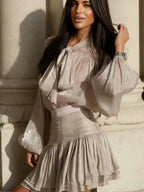 Bow-tie Thin Shimmering Midi Skirt And Loose-fitting Shirt Two-piece Set