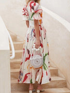 Printed Buttons Shirt Dress Vacation Maxi Dresses