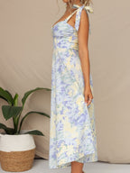 Waist V-neck Bandage Camisoles Printed Vacation And Leisure Maxi Dresses