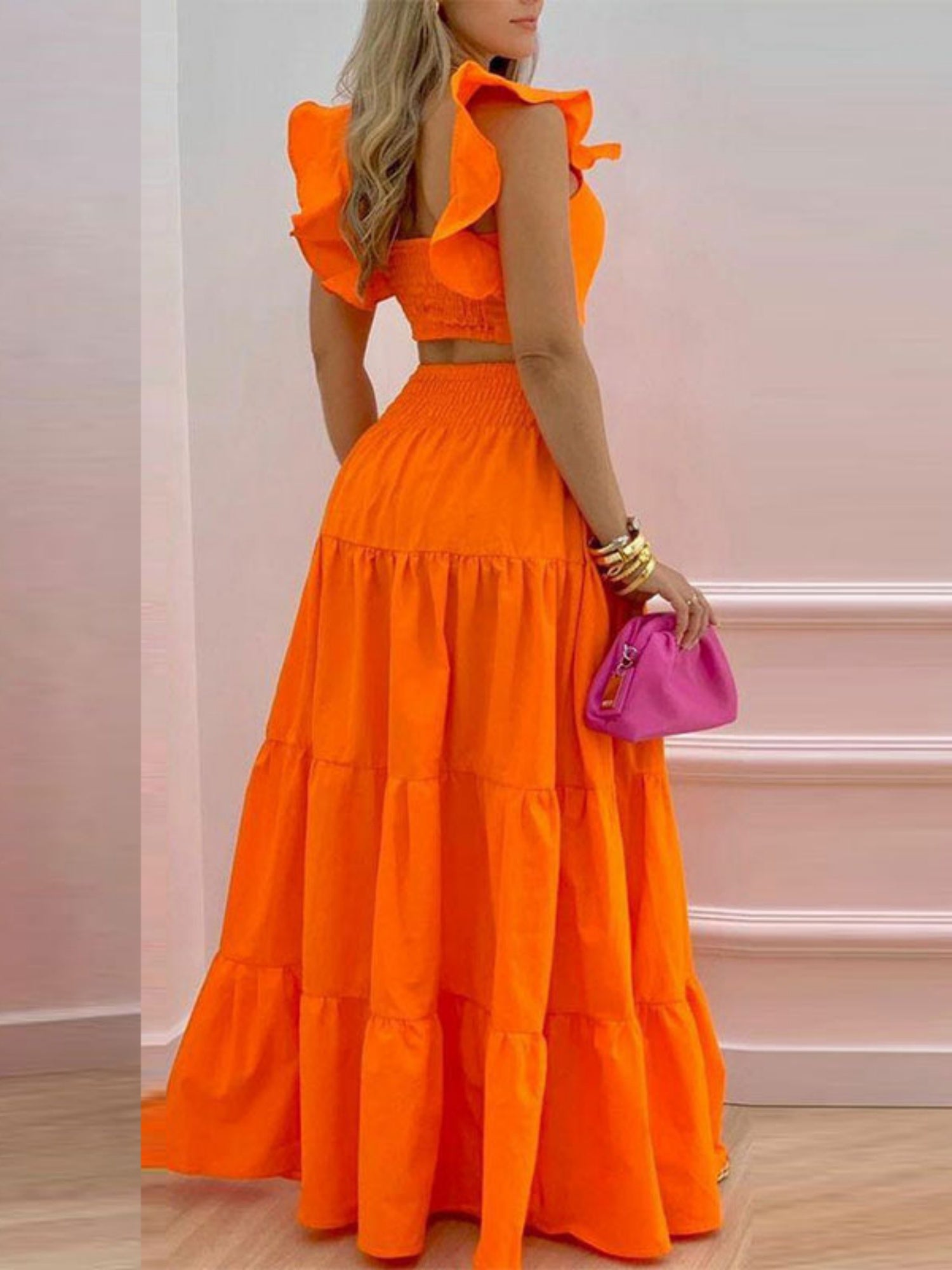Tank Top Pleated Multi-layered Midi Skirt 2-piece Sets