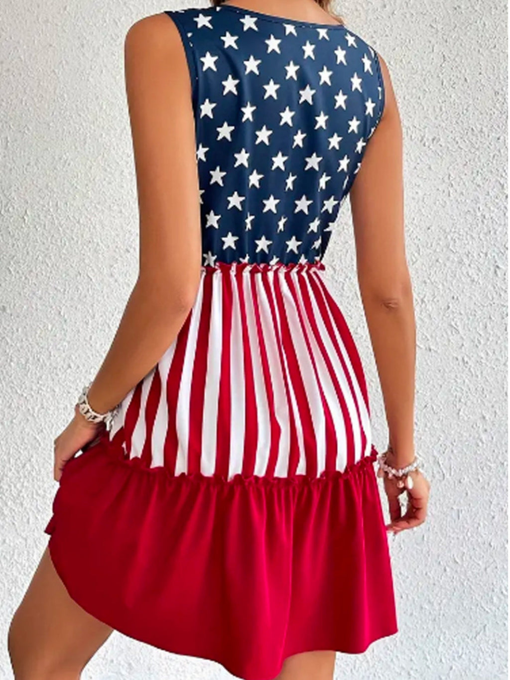 Stars And Stripes Print Sleeveless V-neck Mini&Short Dresses
