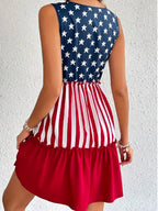 Stars And Stripes Print Sleeveless V-neck Mini&Short Dresses