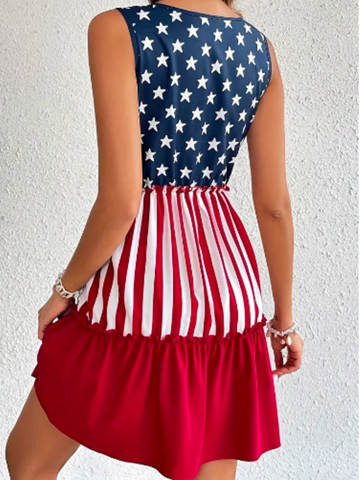 Stars And Stripes Print Sleeveless V-neck Mini&Short Dresses