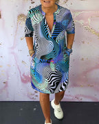 Salomé Boutique Slimming Dress with a Colorful Print Elevated Occasion Wear