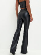PU Glossy Leather High-waisted Flared Pants