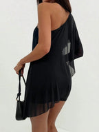 Asymmetrical Sloping Shoulders Shawl Style Side Gathers Hip-hugging Mini&Short Dresses