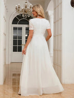 Lace Trim Splicing Chiffon Waist V-neck Maxi Dresses