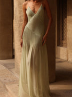 Perspective Crimp Splicing Camisoles Maxi Dresses
