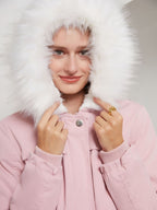 With Fur Collar Fleece Lined Hooded For Warmth Drawstring Pocket Down Jacket