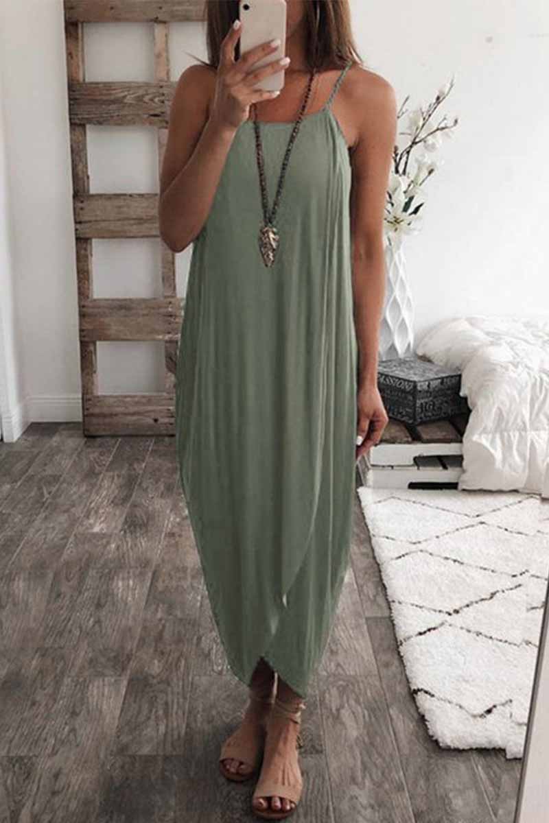 Draped Crossover Spaghetti Strap Tulip Hem Knit Maxi Dress