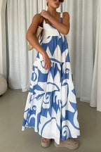 Backless Ruffle Tiered Printed Maxi Cami Dress
