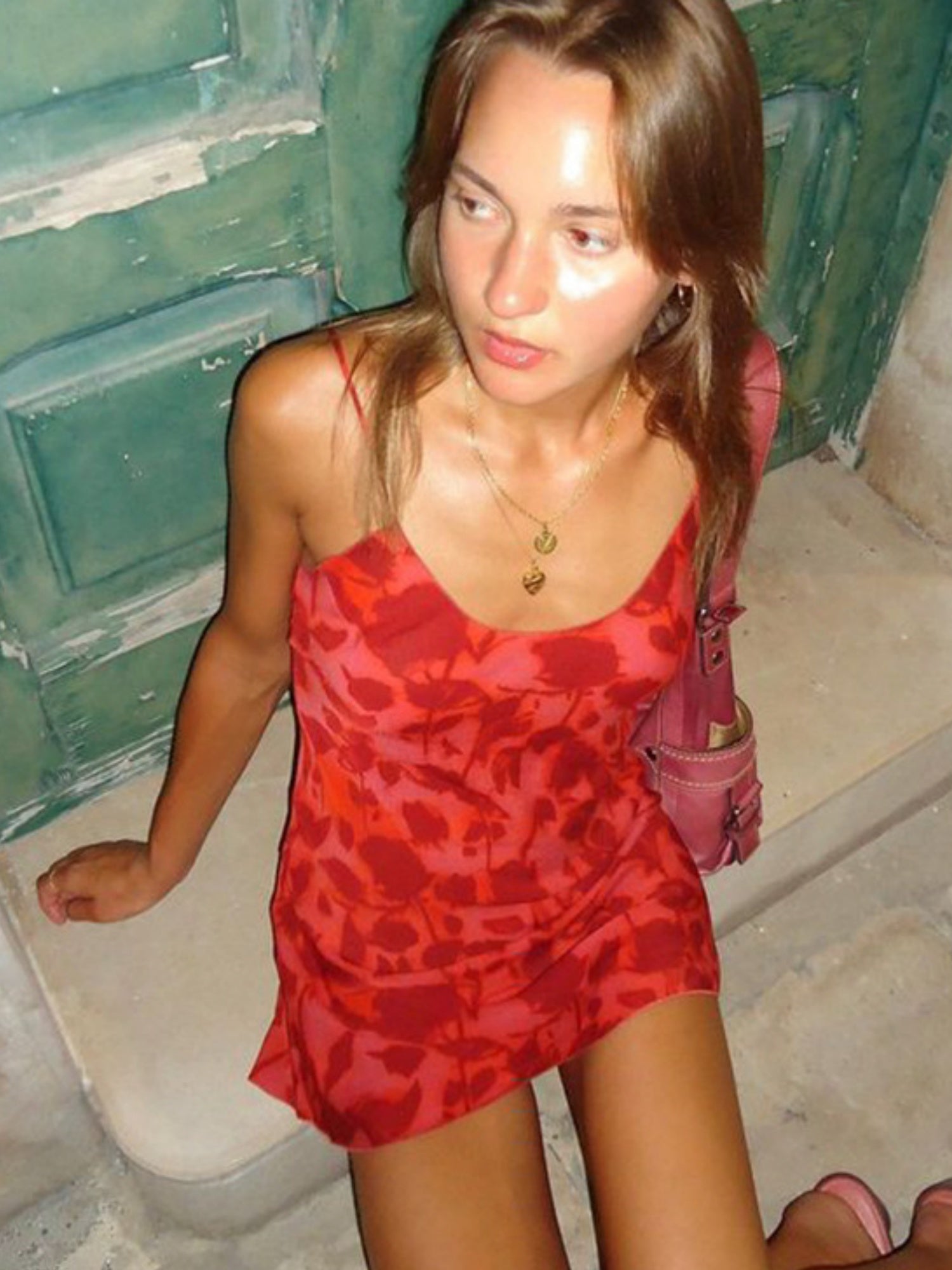 Printed Waist-cinching V-neck Camisole Mini&Short Dresses