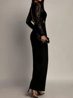 Lace Stitching Perspective Long Sleeve Wide Leg Jumpsuits